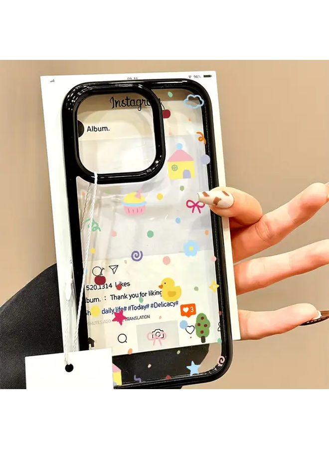 iPhone 15 Plus Case Black Acrylic Transparent Protective Cover With Large Holes Graffiti Style - Image 5
